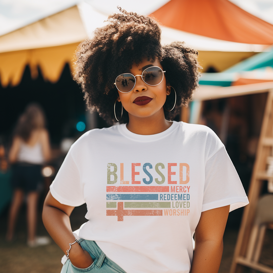 Blessed, Mercy, Redeemed, Loved, Worship Retro T-Shirt