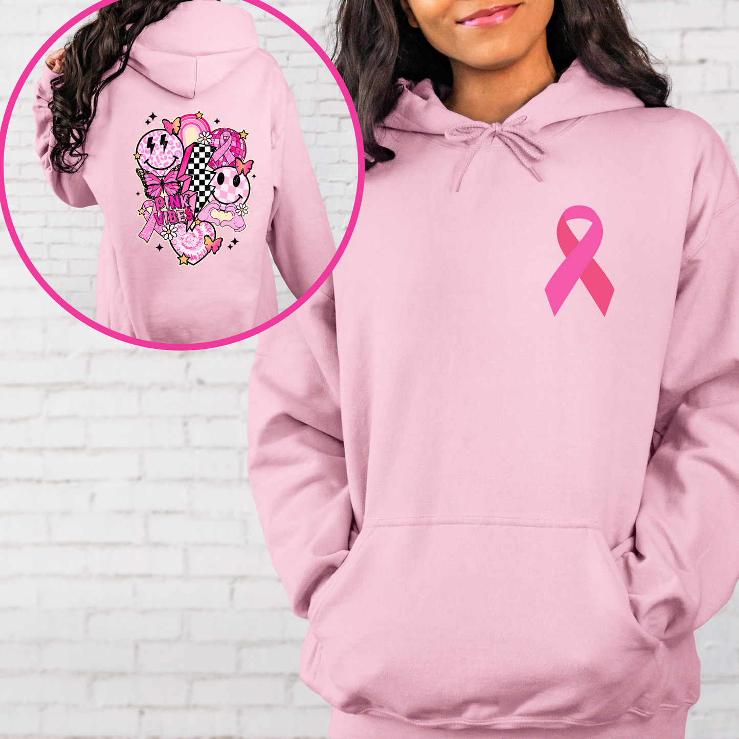 Emoji Pink vibe Breast Cancer Hoodie