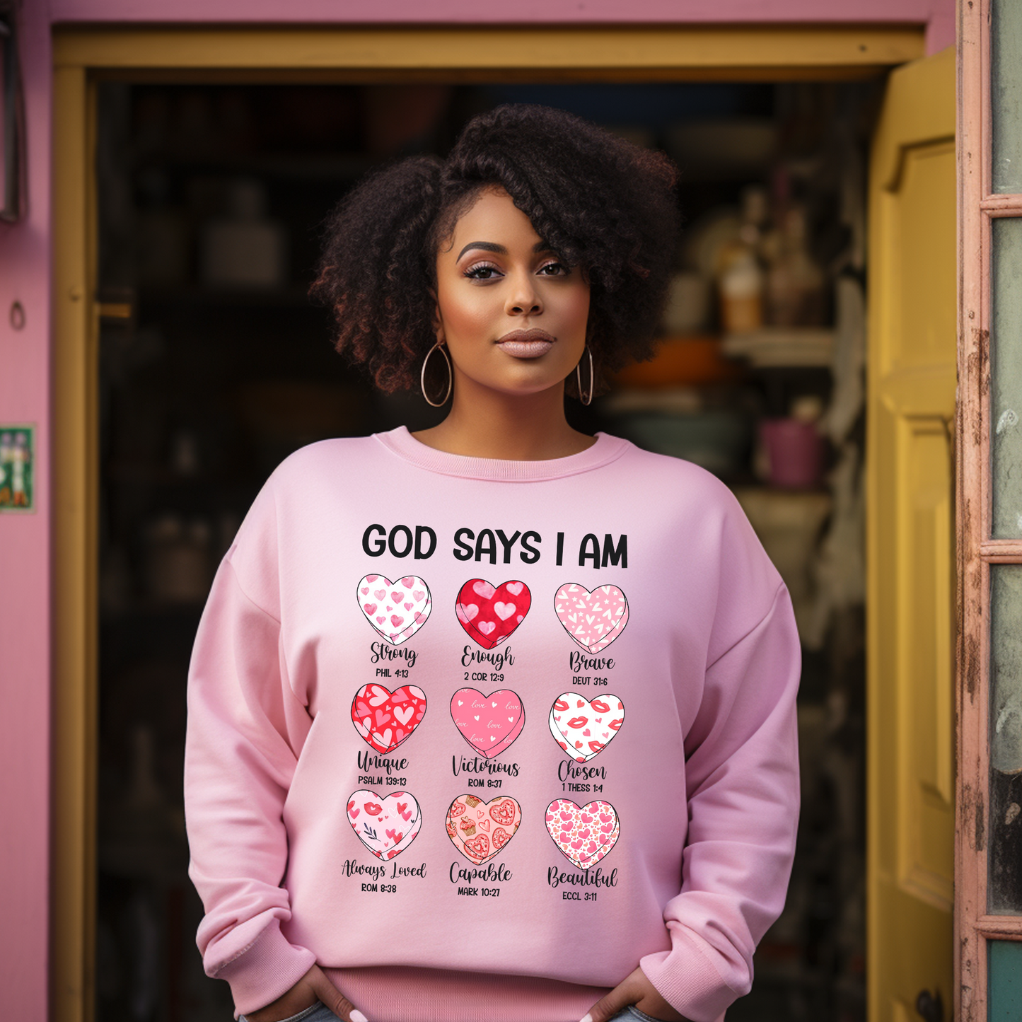 God Says I Am Faith inspired Valentine Crewneck