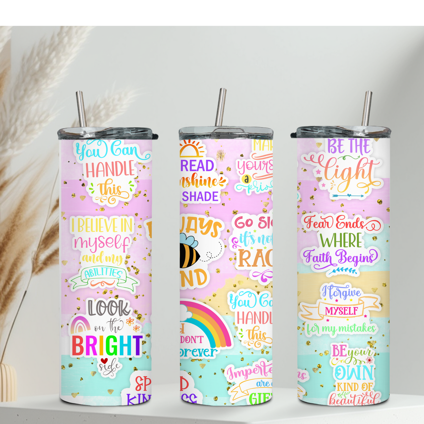 Rainbow Colored Positive Affirmation Tumbler